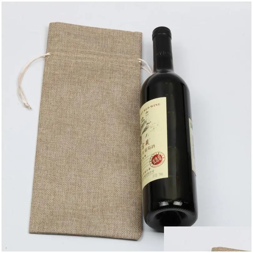 linen drawstring wine bags dustproof wine bottle covers packaging bag champagne pouches party gift wrap christmas decoration fy5300