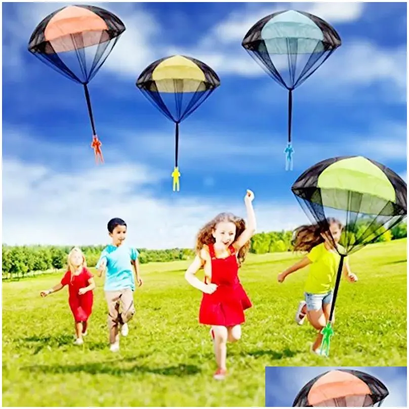 Kite & Accessories 6 Colors Fidget Toys Hand Kite Accessories Throwing Parachute Kids Outdoor Fun Toy Games For Kid Flying Parachutes Dhukq