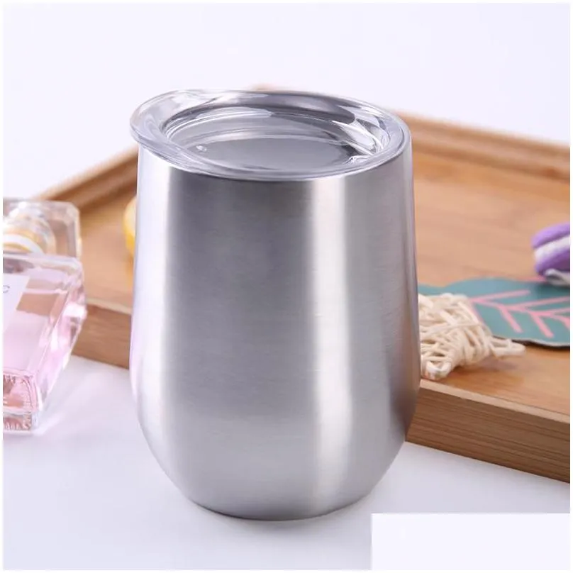 12oz sublimation wine tumbler with lid stainless steel egg shaped wine glass silver wine glasses coffee mug wholesale