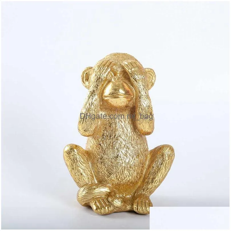 Decorative Objects & Figurines Resin Not Listen See Talk Golden Monkey Miniature Figurines Home Decor Bedroom Corridor Decorative Scpt Dhzkr