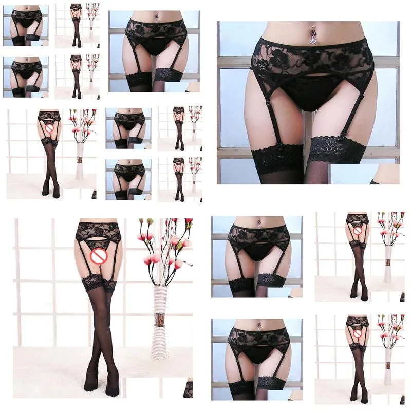 Woman Sexy Lingerie erotic Garter Belt Stockings Set Sheer Lace Sexy scoks Thigh High Garter BeltGstring Panties Sexy Underw3213060