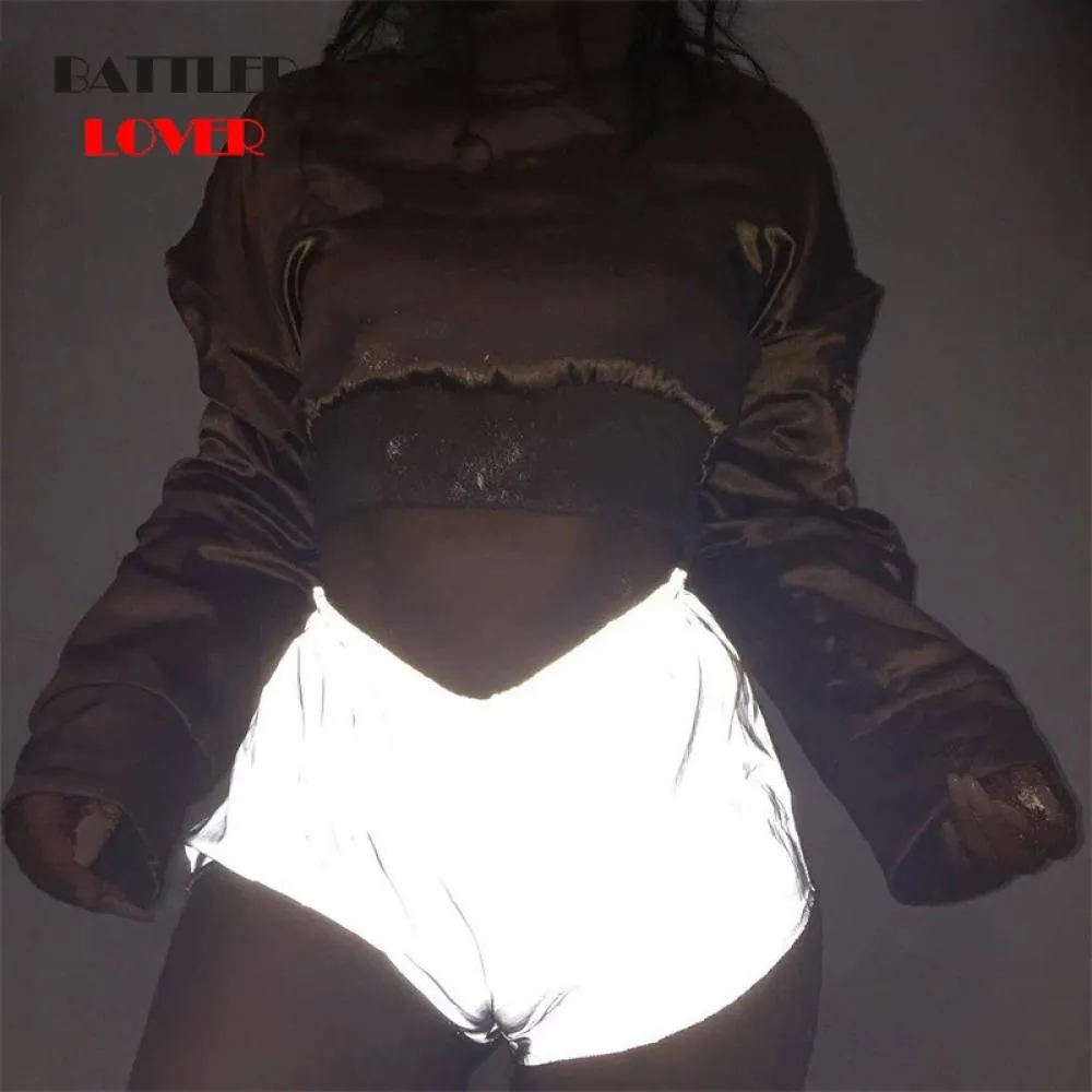 Light Reflective Clothes Biker Shorts Womens Summer Short Pants Women Casual High Waist Shorts 2019 Sexy Women Short Feminino