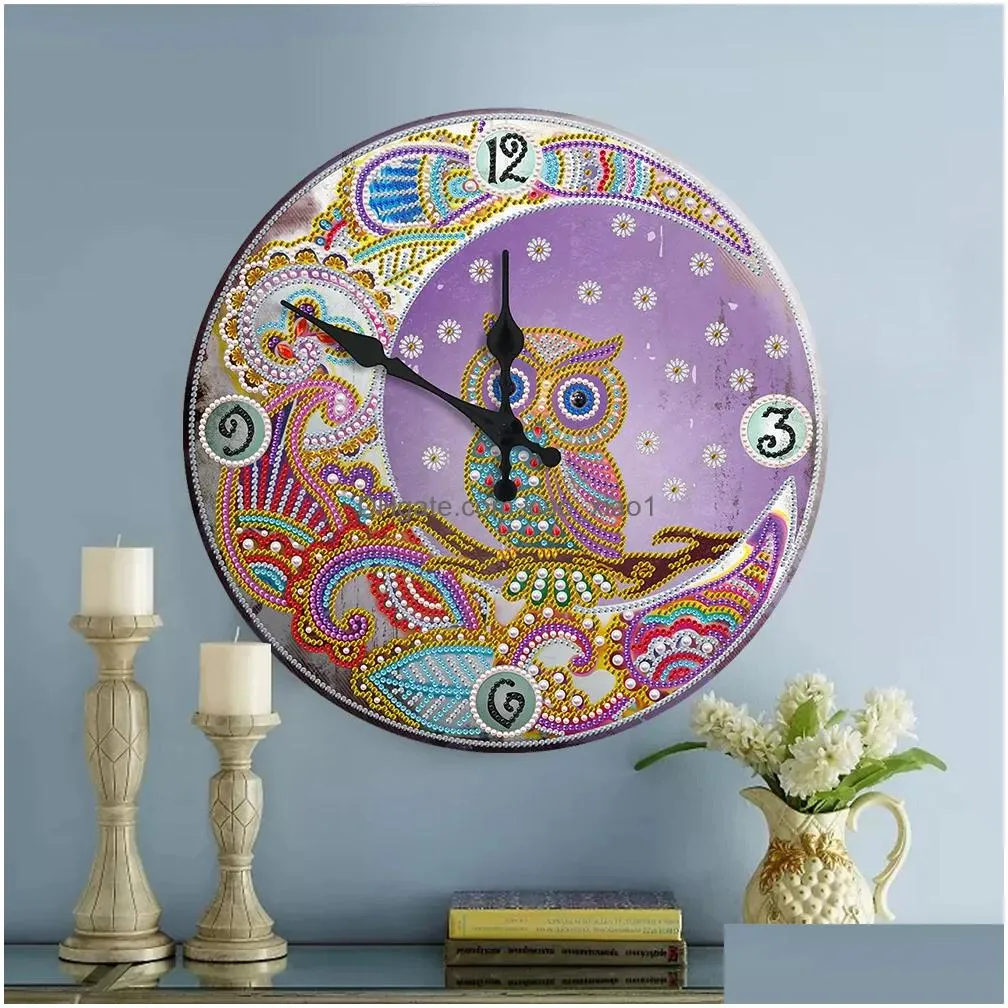  products 5d tin diamond painting clock owl diamond embroidery picture of rhinestone home wall decor painting with diamonds