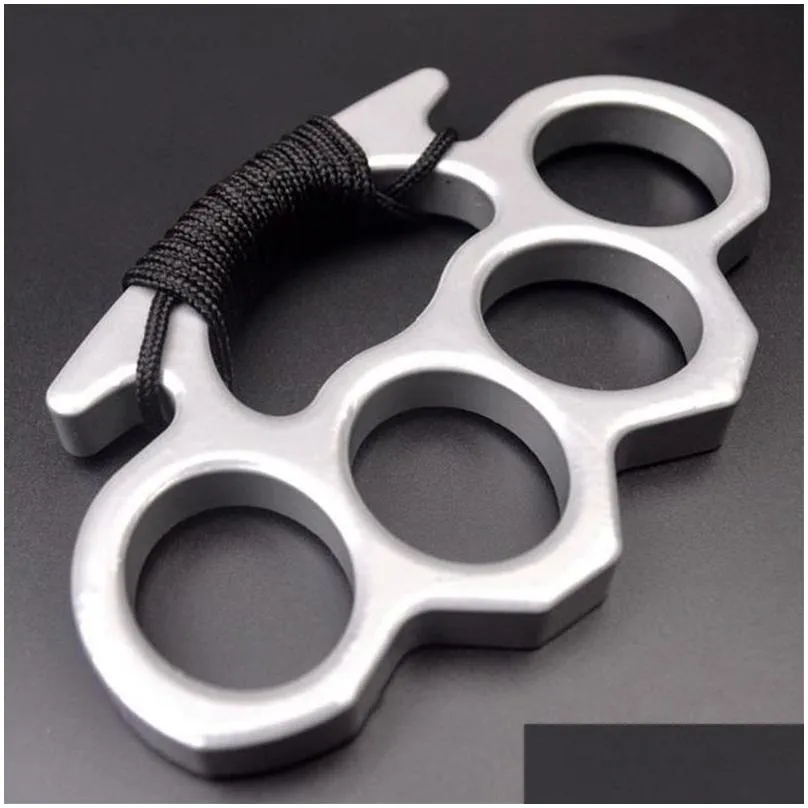 Silver Black Metal Knuckle Duster Four Finger Self Defense Clasp Safety Men and Women Bracelet Fitness EDC Pocket Tool