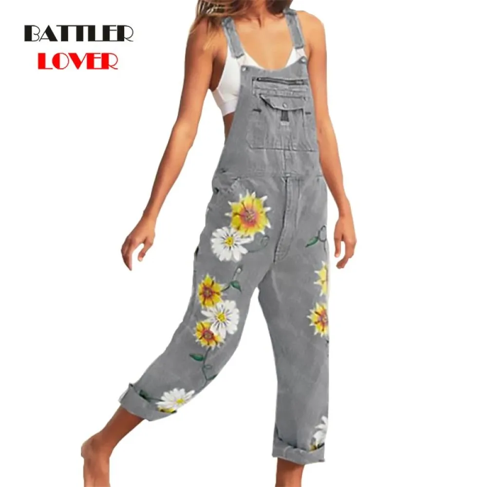 2020 Women Bib Jeans Ripped Denim Jumpsuits Sexy Stretch Romper Print Denim Pencil Overalls Stretch Slim Trousers Long Pants