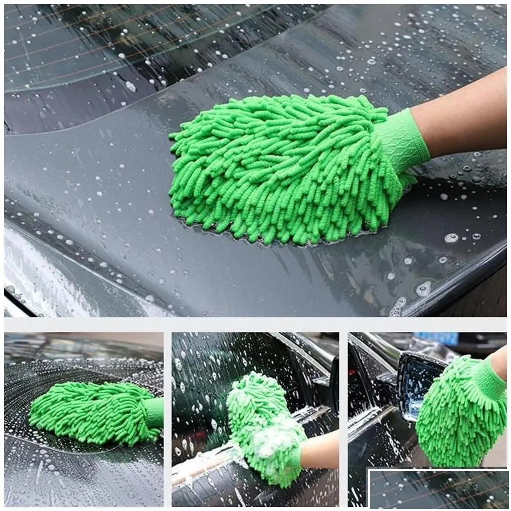 Car Sponge Car Microfibre Wash Sponge Cleaning Drying Gloves Trafine Fiber Chenille Microfiber Window Washing Tool Home Drop Delivery