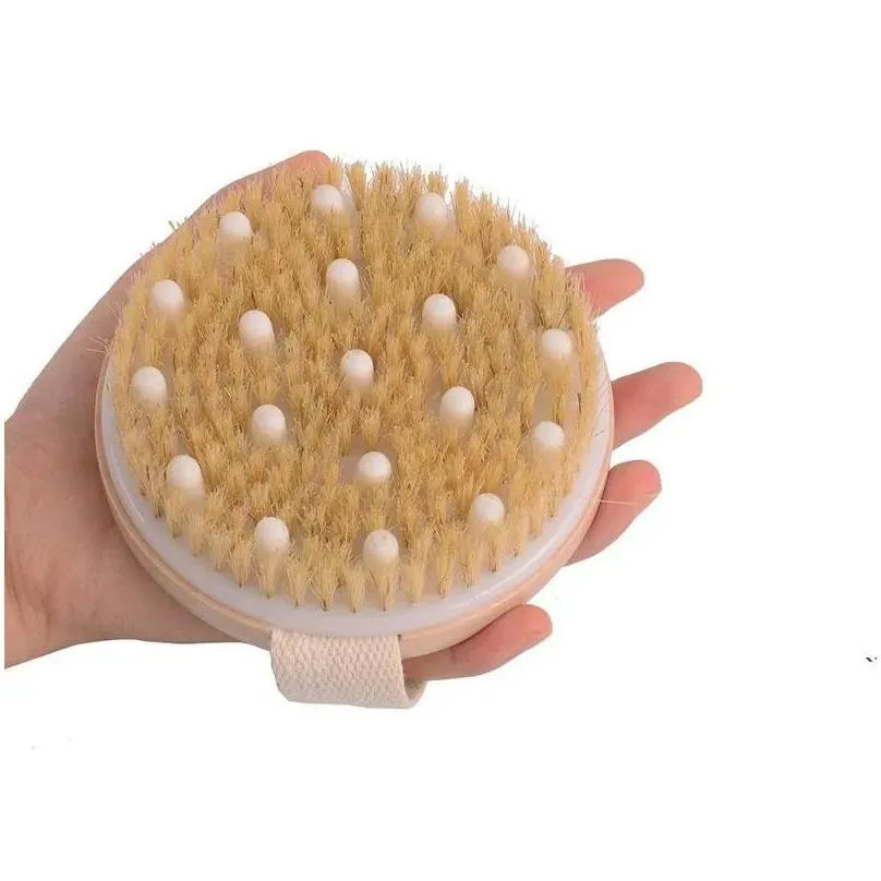 body brush for wet or dry brushing natural bristles with massage nodes gentle exfoliating improve circulation home fy3824