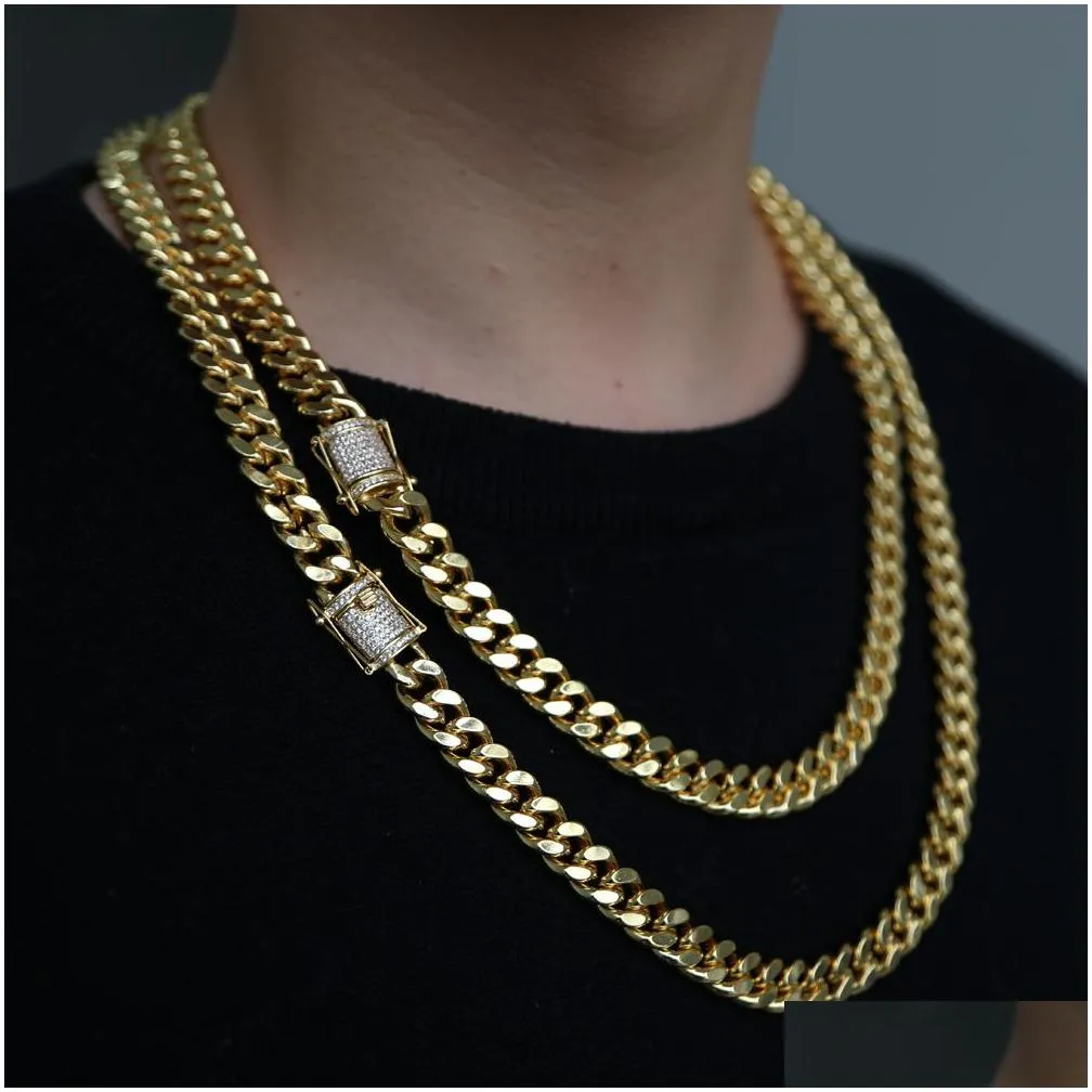 chuntam Hip Hop Cuban Chain Necklace 5A Cz Paved Clasp for Men with Gold Filled Long Chains  Necklaces Mens Jewelry