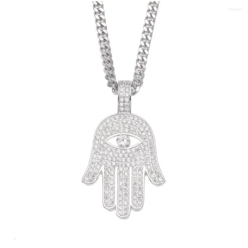 pendant necklaces mens hip hop khamsah hamsa chain necklace gold silver color cubic zircon jewelry gift with 5mm width cuban