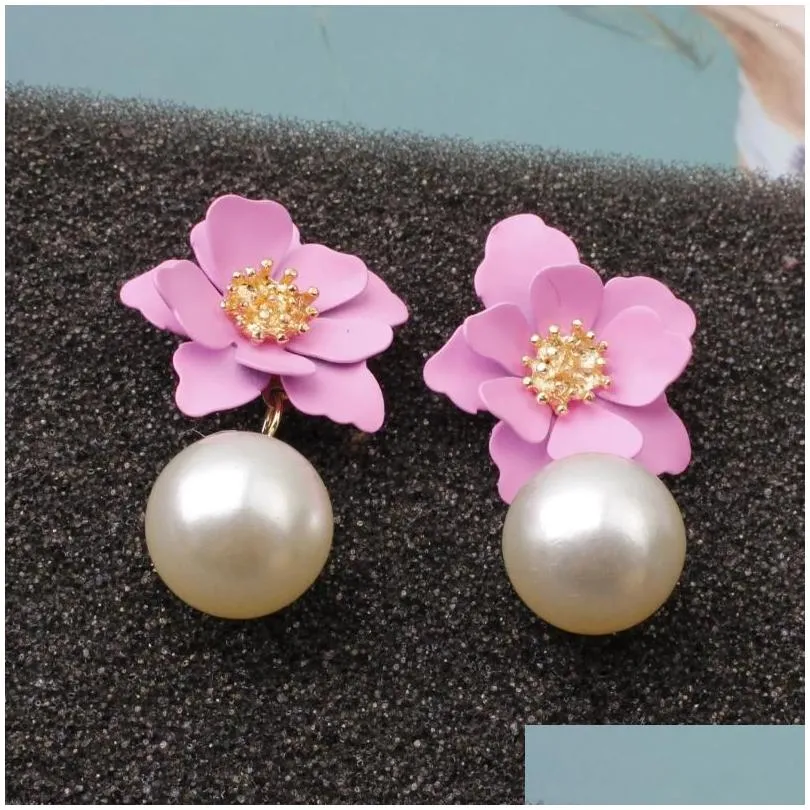 Dangle Earrings Temperament Short For Women Imitation Pearl Jewelry Sweet Flower Fashion Personalized Versatile