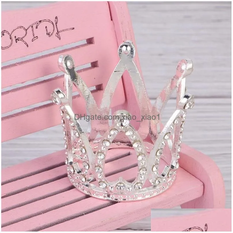 2pcs gold mini crown cake topper for kids birthday decor rhinestone crown cake ornament wedding party topper a3511507954