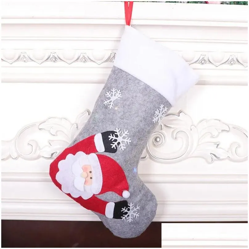 Clephan Luminous Stocking Gift Bag Gray with Lights Christmas Eve Interior Decoration Pendant