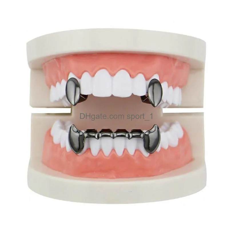 whole glossy copper dental grillz punk vampire canine teeth jewelry set hip hop women men gold plated grills accessories230d