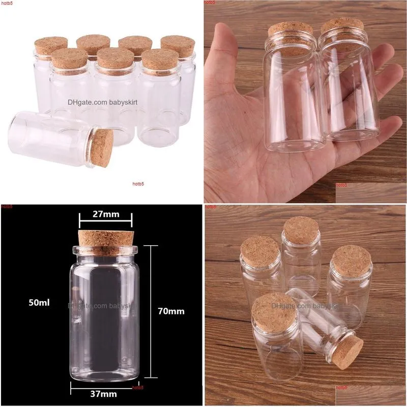 Perfume Bottle 24Pcs 37X70X27Mm 50Ml Mini Glass Wishing Bottles Tiny Jars Vials With Cork Stopper Wedding Giftgood Qty Drop Delivery H Dhagg