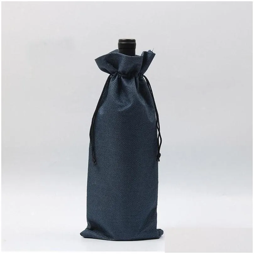 linen drawstring wine bags dustproof wine bottle covers packaging bag champagne pouches party gift wrap christmas decoration fy5300