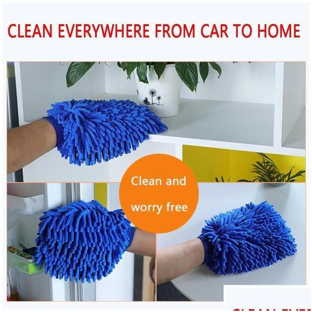 Car Sponge Car Microfibre Wash Sponge Cleaning Drying Gloves Trafine Fiber Chenille Microfiber Window Washing Tool Home Drop Delivery