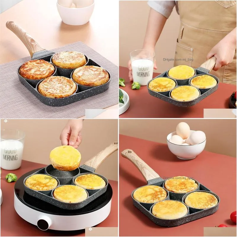 Pans Deep Fried Omelet Mold 4 Hole Non Stick Breakfast Practical Burger Eggs Ham Restaurant Pan Cooking Easy Egg Artifact 210319 Drop Dhj5Z