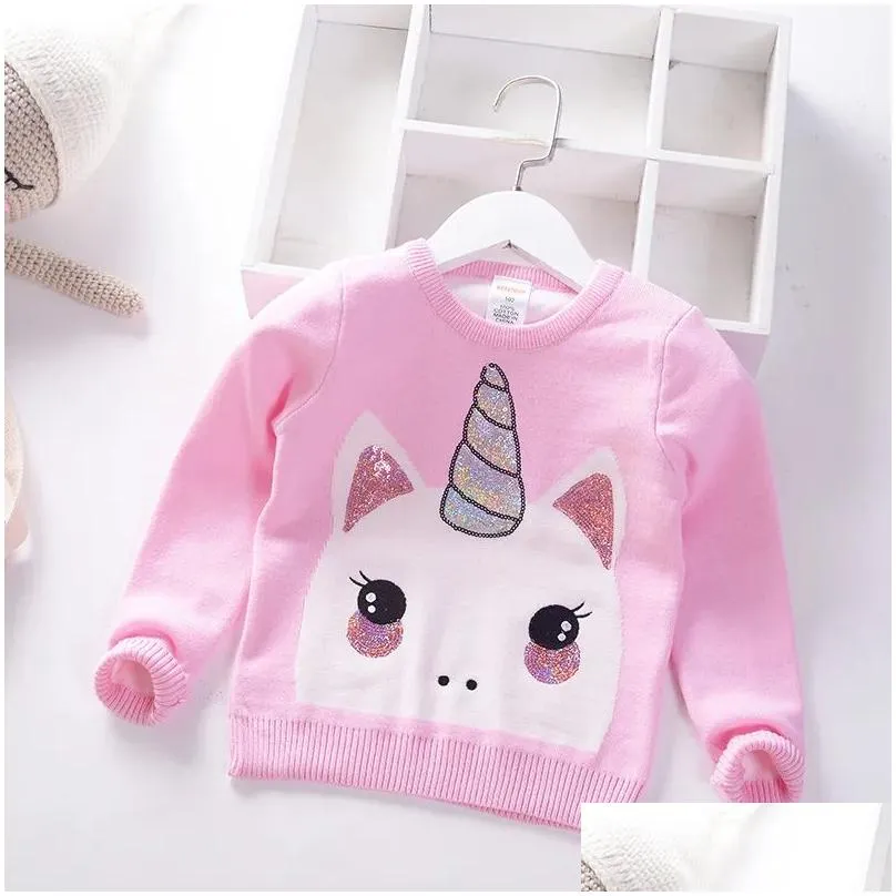 Hotsell New Kids Sweater Soft Cartoon Pullover Sweater For Girls Fashion Sequins Childrens Knitting Clothes Baby Boy & Girl Jumper 3-7 Y