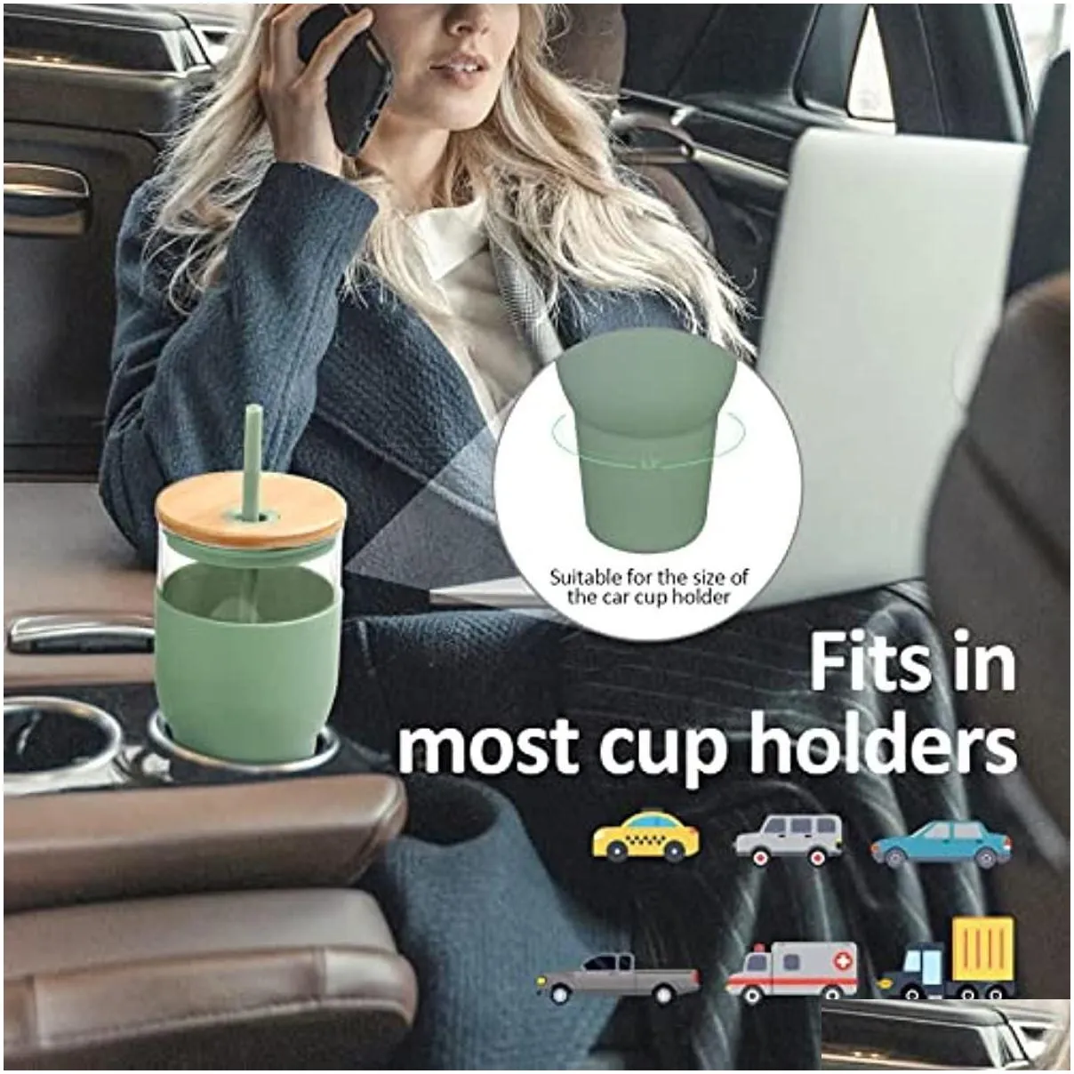 32oz glass tumbler with straw and lid reusable boba smoothie cup iced coffee tumbler with silicone sleeve fits cup holder glass water bottle bpa 