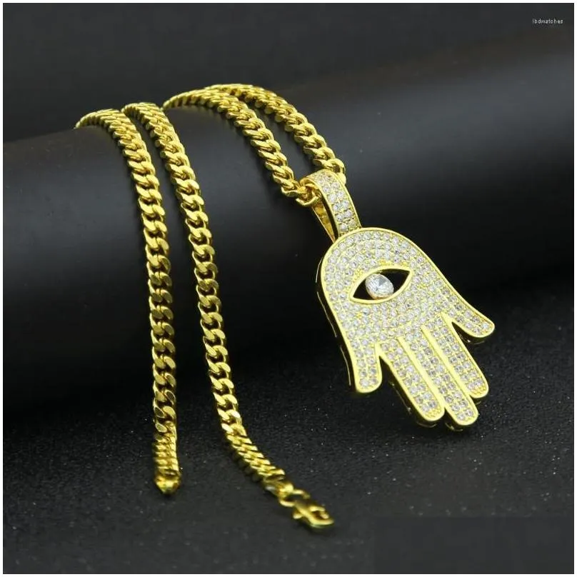 pendant necklaces mens hip hop khamsah hamsa chain necklace gold silver color cubic zircon jewelry gift with 5mm width cuban