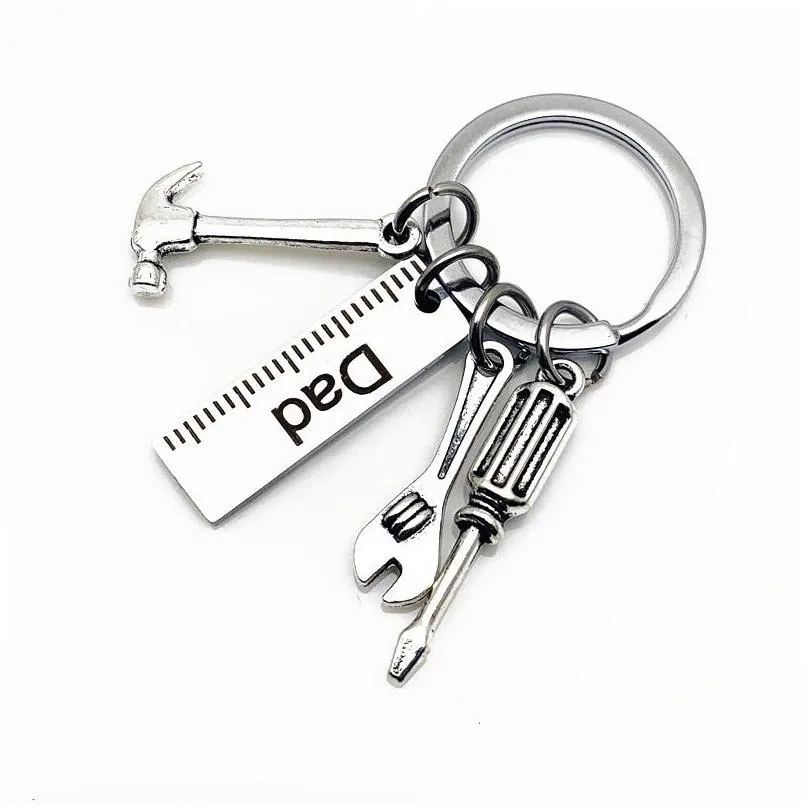 Key Rings Hand Tool Key Ring Stainless Steel Tag Dad Papa Hammer Screwdriver Wrench Keychain Holders Fashion Jewelry Will And Sandy G Dhc9V