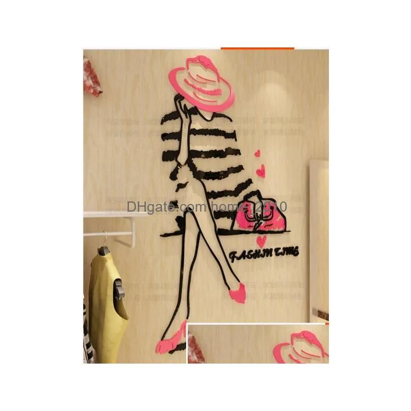 diy 3d non-toxic acrylic fashion girl wall sticker clothing store wall decoration stickers home decor t200111