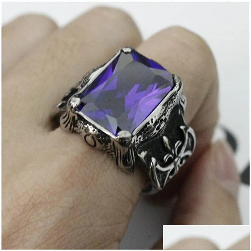 3pcs lot New Design Huge Purple Rhine stone Ring 316L Stainless Steel Fashion jewelry Flower Purple Cool Ring243D