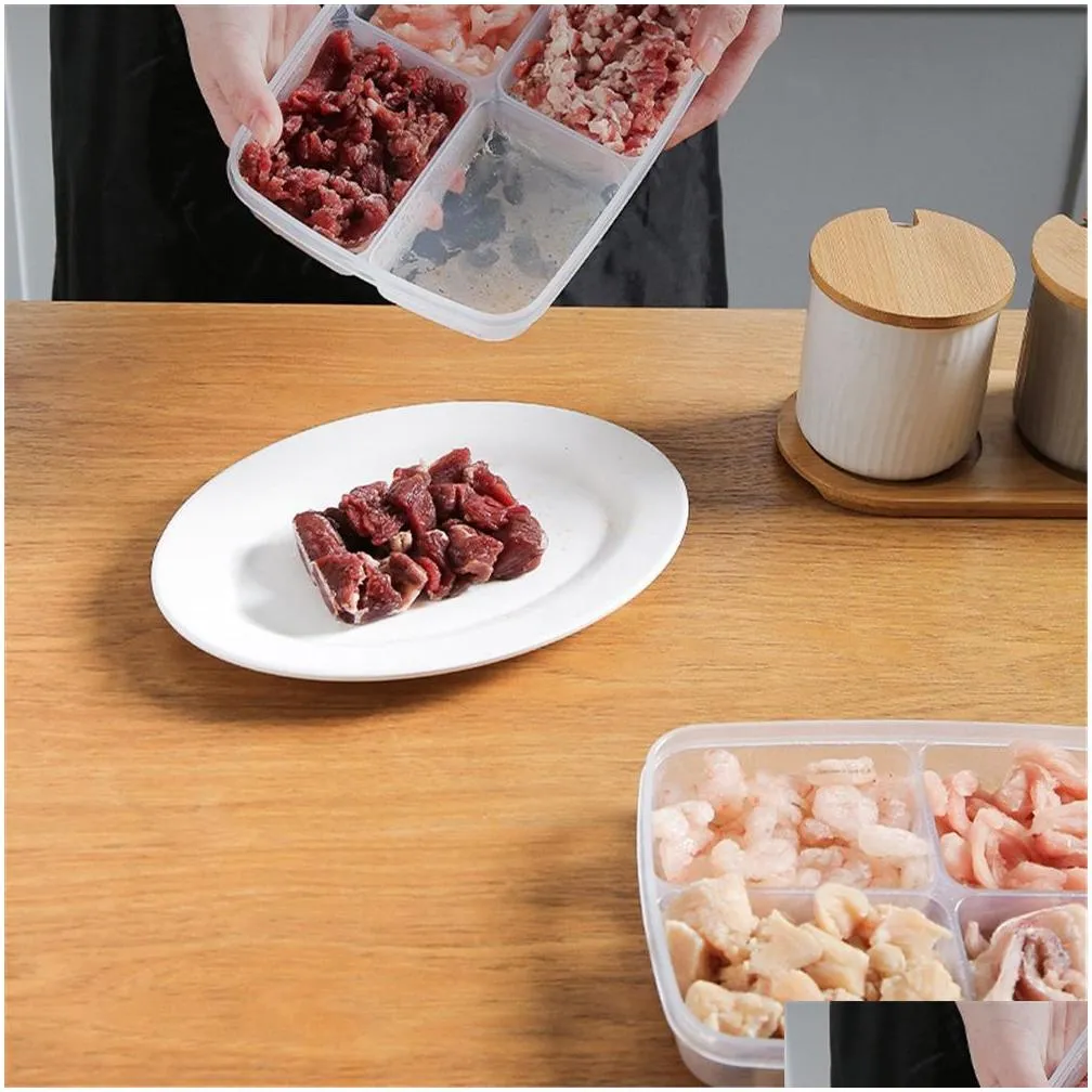 storage bottles 4 grids food preparation box compartment refrigerator zer organizers sub-packed meat onion ginger dishes wholesale