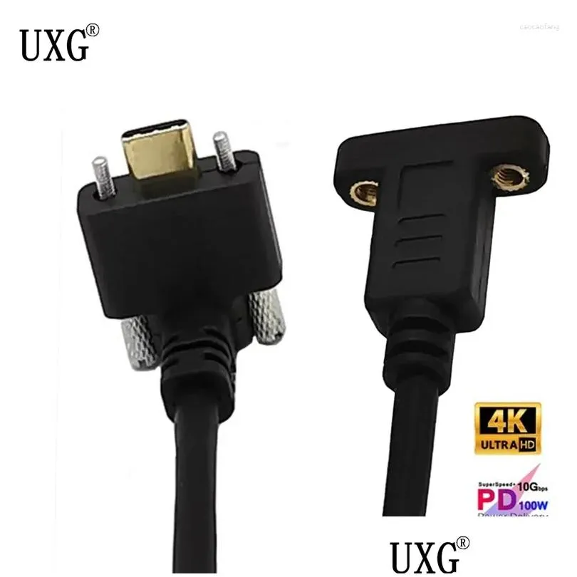 Computer Cables 90 Degree USB 3.1 Cable Type C Male To Female Extension With Panel Mount Screw USB-C Extending Wire
