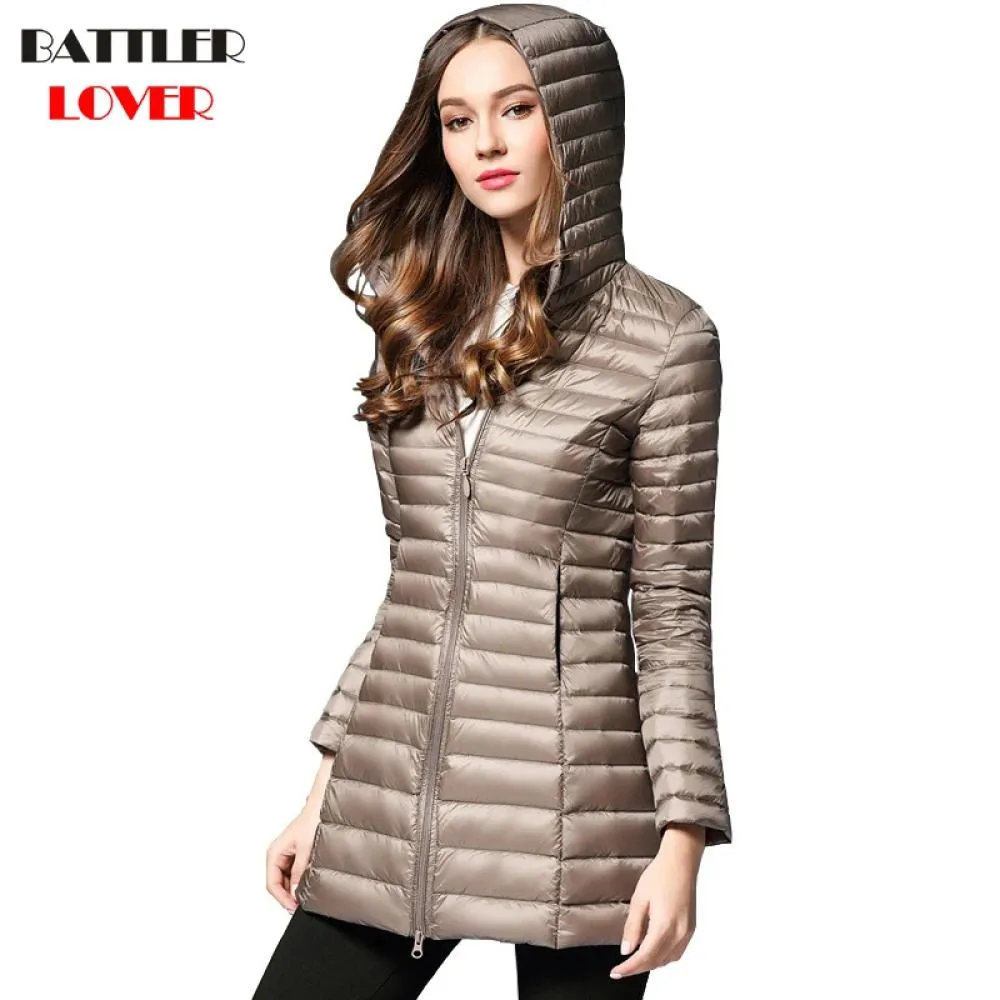 2019 Winter Women Ultra Light Down Jacket 90% Duck Down Hooded Long Jackets Long Sleeve Coat Womens Parka Female Portabl Outwear