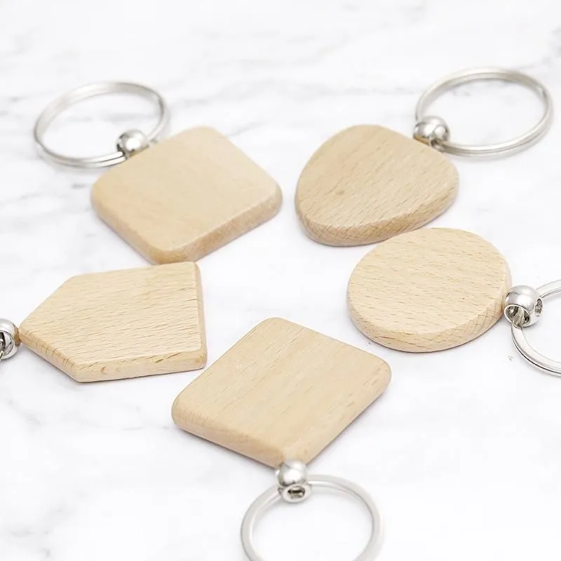 Beech Wood Keychain Party Favors Blank Personalized Customized Tag Name ID Pendant Key Ring Buckle Creative Birthday Gift