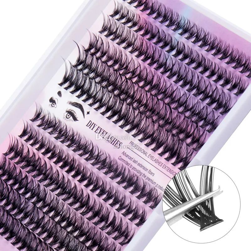 DIY Lash Extension Kit Individual Lashes Cluster B&Q D Curl Eyelash Extension Set Lash Clusters with Bond and Seal and Applicator Tool