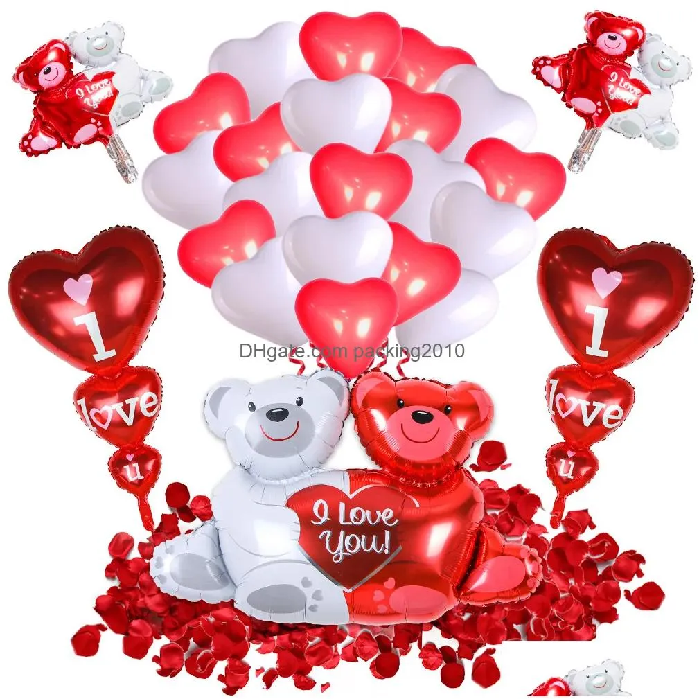 Party Decoration I Love You Bear Balloons Heart Valentines Set Decor Cartoon Happy Birthday Day Wedding Party Decoration Foil Balloon Dhfit