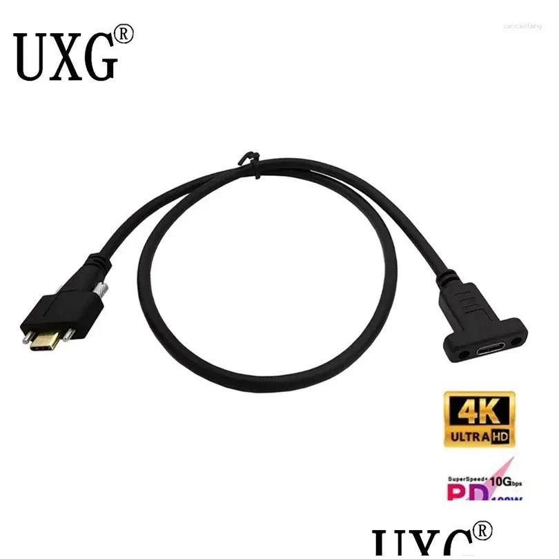Computer Cables 90 Degree USB 3.1 Cable Type C Male To Female Extension With Panel Mount Screw USB-C Extending Wire
