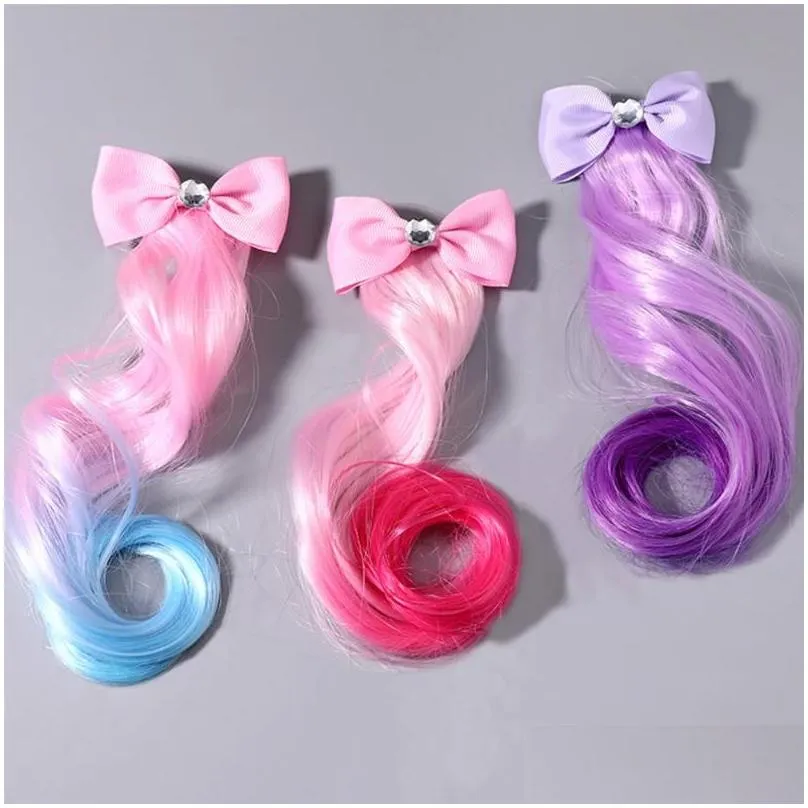 Hair Accessories 1 Pcs Child Bow Clip Long Gradient Curls Hairpin Ribbon For Girls Kids Sweet Fashion Cute Headband Styling Tool Drop Dhcks