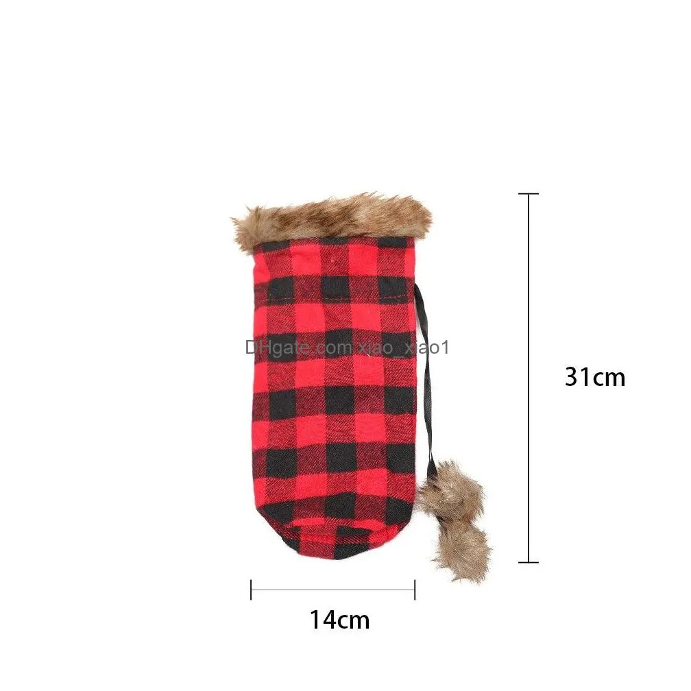 bottle cover plaid linen wine bags lapel red christmas decorations wine sets dinner fy72835748132