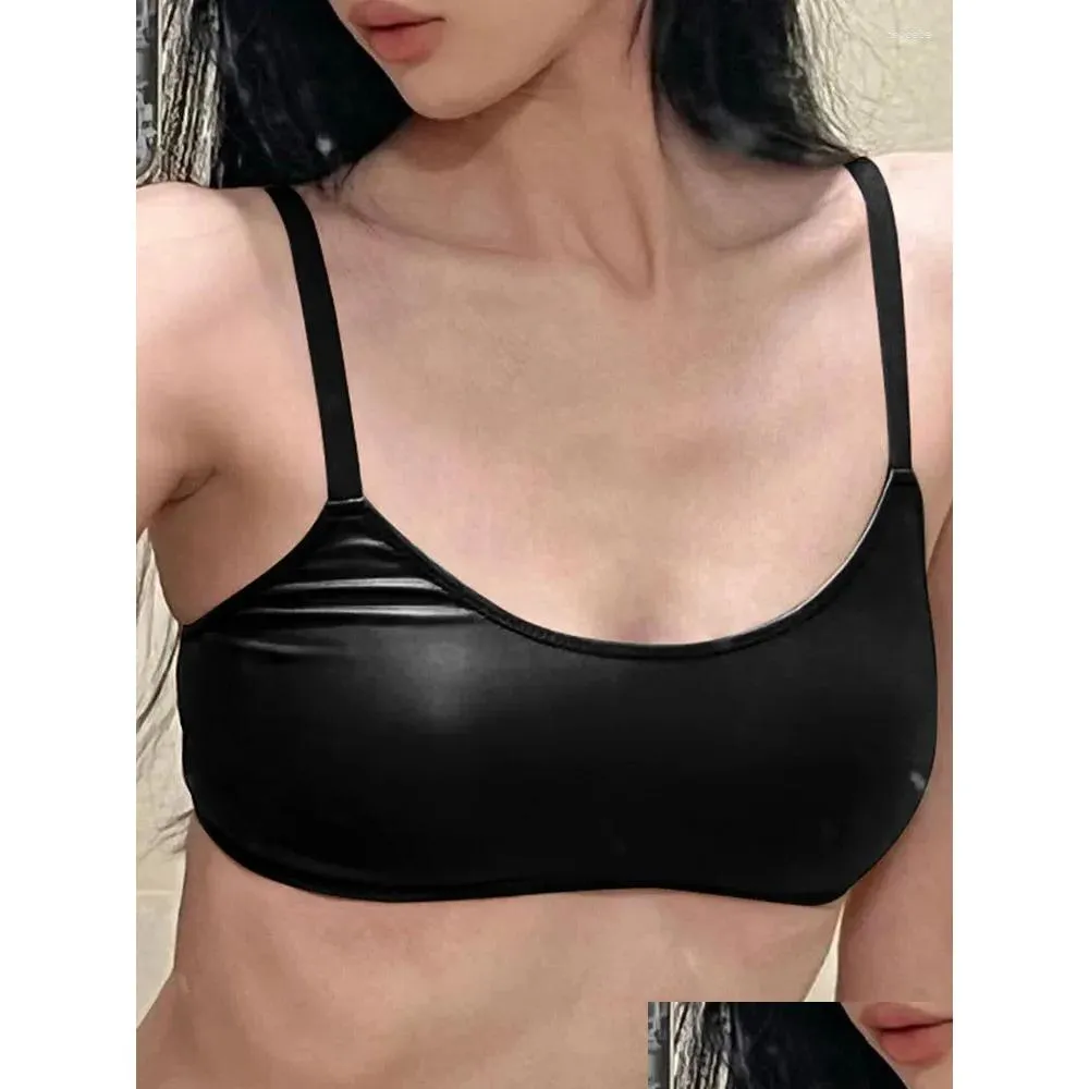 Women`s Tanks Women Backless Sexy Camis Summer Strap Slim Beach Top 2024 Sleeveless Y2K PU Leather Sensual Short Tank