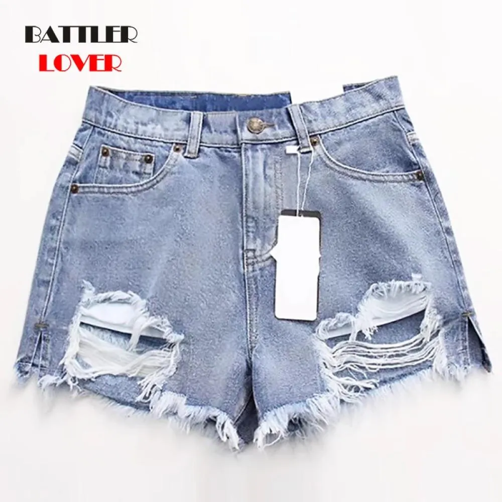 Fashion Summer Sexy Denim Shorts for Women Butt Ripped Fringe High Waist Shorts Female Cool Hole Short Jeans Ladies Streetwear