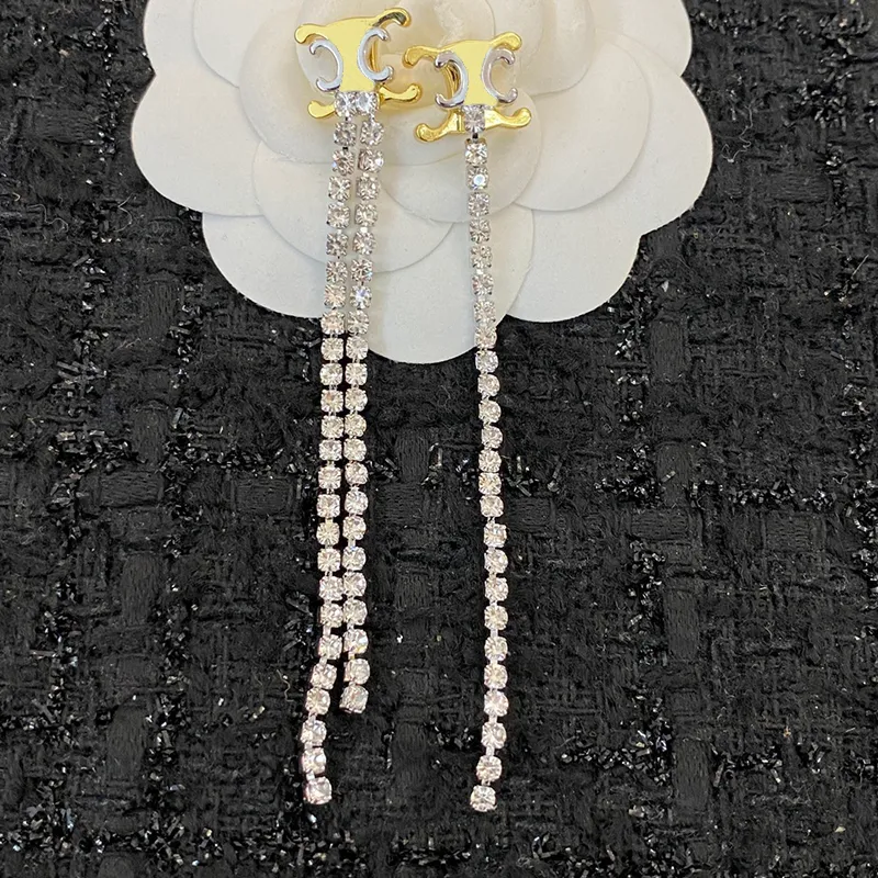 Designer Earrings Jewelry For Women Charm Gold Stud Earings Brand Cell Elegant Diamond Tassel Earrings 925 Silver Earrings Ladies Wedding Aretes 2312253XQ