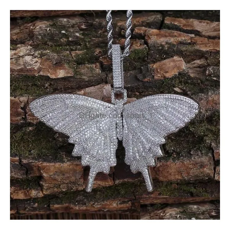 2019 iced out animal big butterfly pendant necklace silver blue plated mens hip hop bling jewelry gift whole2281