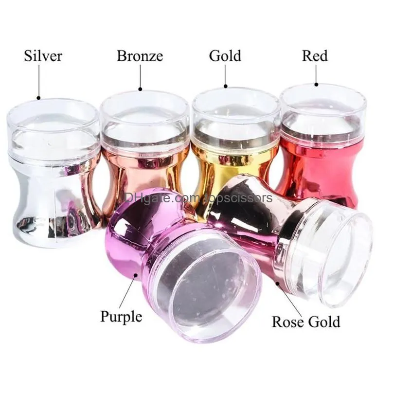 Nail Art Kits 6 Colors Mirror Stamper Clear Sile Head Manicure Scraper Polish Transfer Template With Cap Stam Drop Delivery Dhesa