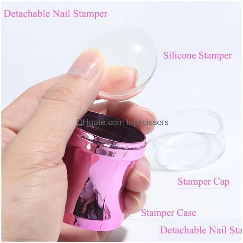 Nail Art Kits 6 Colors Mirror Stamper Clear Sile Head Manicure Scraper Polish Transfer Template With Cap Stam Drop Delivery Dhesa