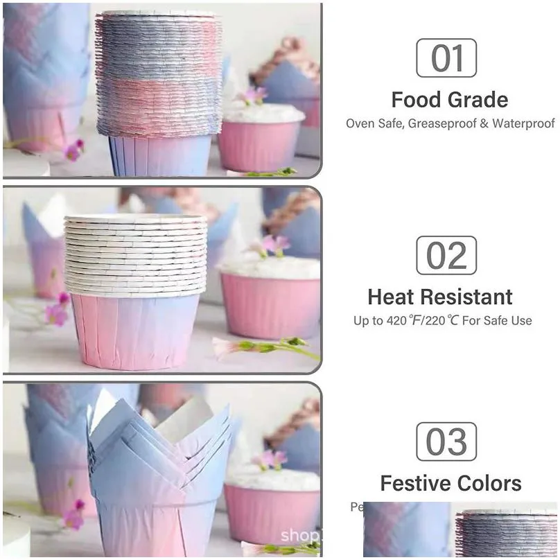 100pcs/lot gradient cupcake liner cake baking cup tray case oilproof paper tulip muffin wrappers dessert holder party wedding christmas