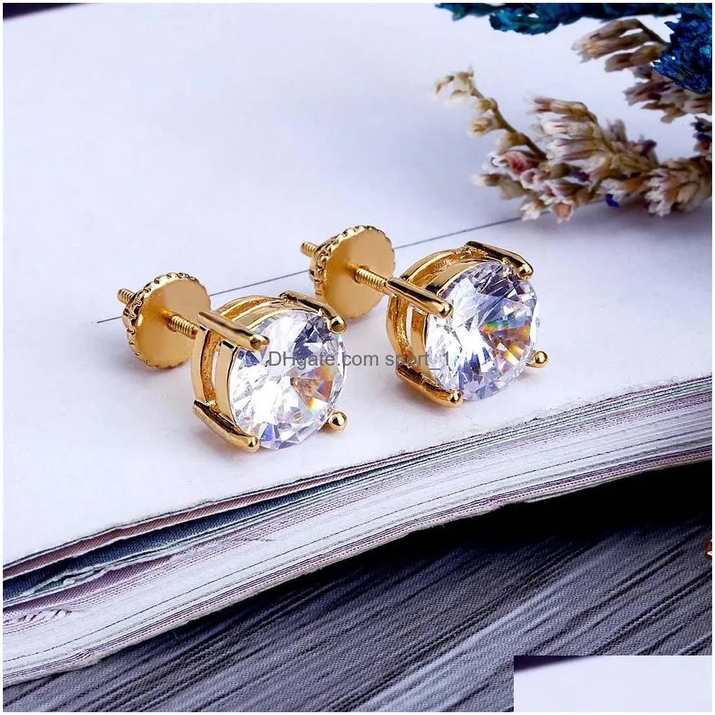 8mm hip hop stud earrings silver gold plated cz earring mens womens earing ear ring women men designer earings luxury jewelry gift267w