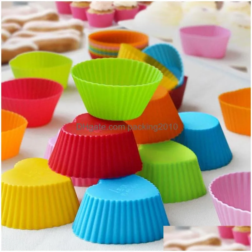 Cupcake 5Pc/Lot Sile Cupcake Mold Heart Cakes Muffin Molds Bakeware Non-Stick Heat Resistant Reusable Kitchen Cooking Maker Diy Cake D Dheys