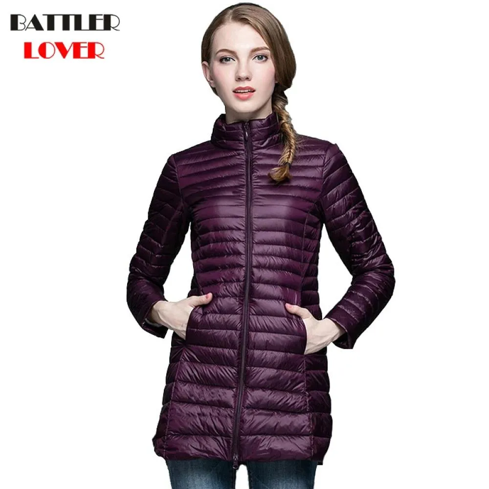 2019 Winter Women Ultra Light Down Jacket 90% Duck Down Long Jackets Long Sleeve Warm Coats Womens Parka Female Portabl Outwear