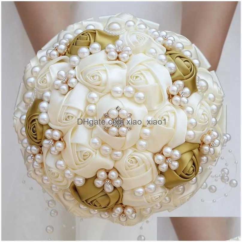 handmade ivory royalblue bridal beaded diamond wedding bouquets artificial bridesmaid holding flowers wedding accessories w234b4786329