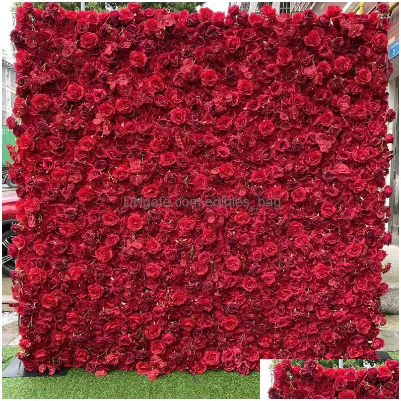 decorative flowers wreaths 3d panels and roil artificial wall wedding decoration fake red rose peony orchids backdrop runners