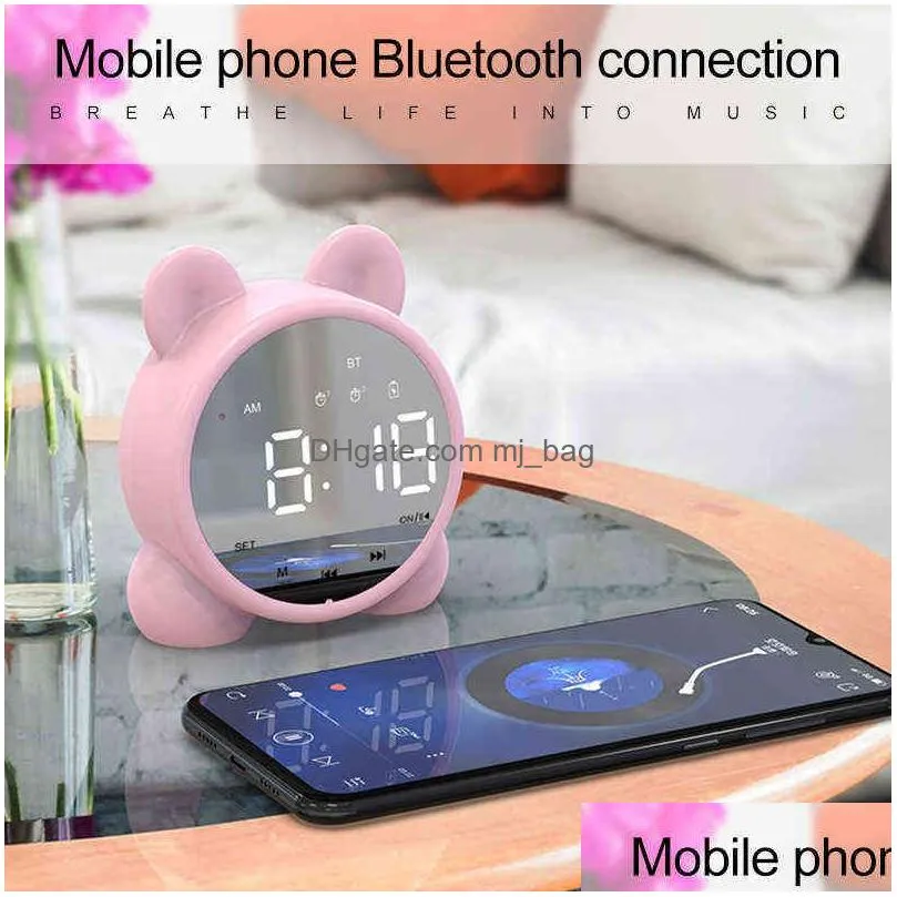 Desk & Table Clocks Cute Cat Bluetooth Speaker Alarm Clock Led Digital Girls Bedside Wake Up Temperature Sn 211112 Drop Delivery Home Dhv8Q