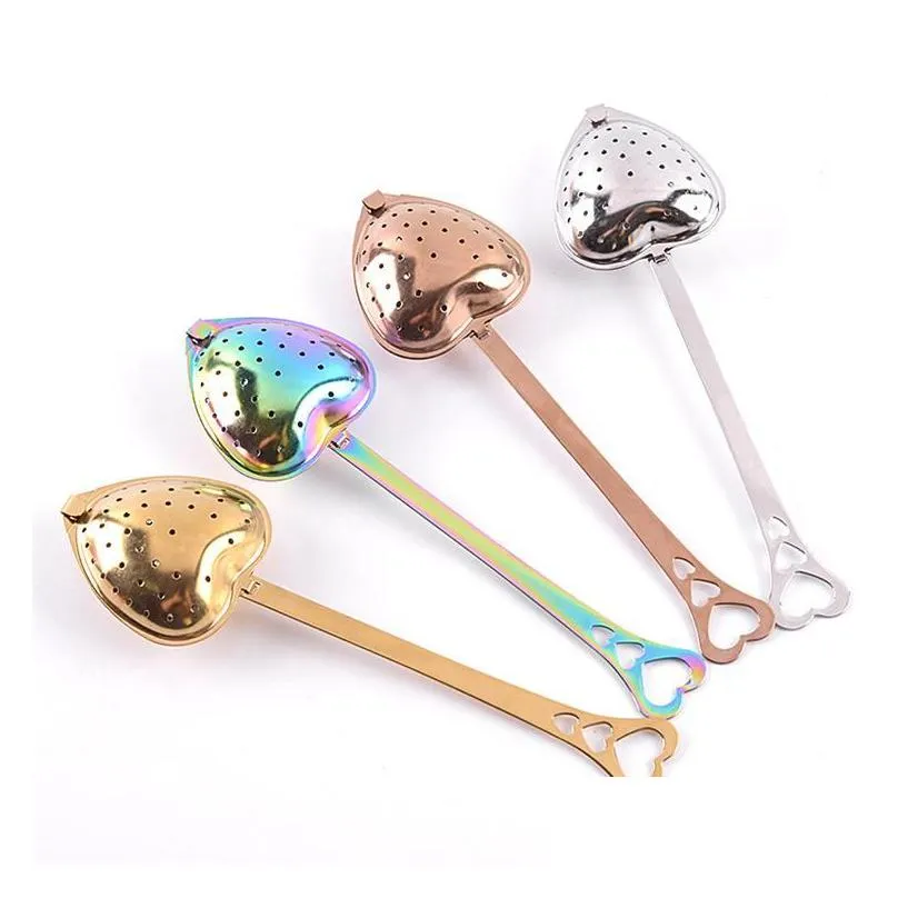 stainless strainer heart shaped tea infusers teas tools teas filter reusable mesh ball spoon steeper handle shower spoons fy5185